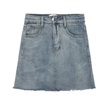 Fusta casual dama din denim cu talie inalta