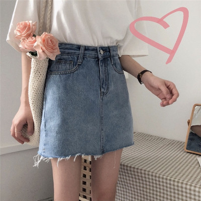 Fusta casual dama din denim cu talie inalta