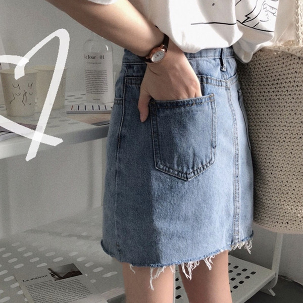 Fusta casual dama din denim cu talie inalta