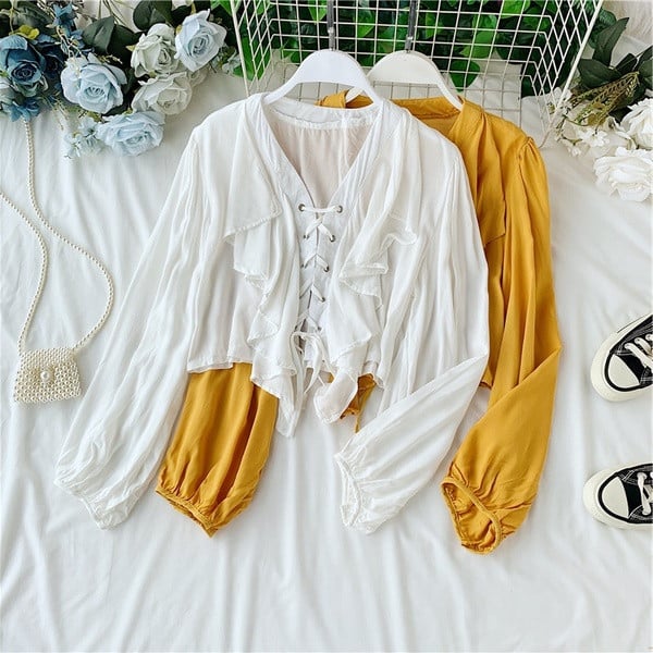 Cămașă de damă cu cravate încrucișate în mai multe culori