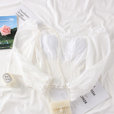 Bluză de damă modernă cu umerii goi și mâneci lungi în culoarea albă