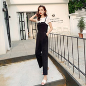 Salopetă lungă modernă de damă, cu bretele subțiri, de culoare neagră