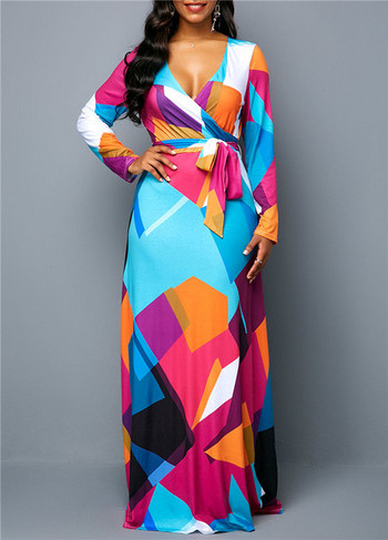 Rochie modernă de damă cu decolteu în V și mâneci lungi până la 5XL