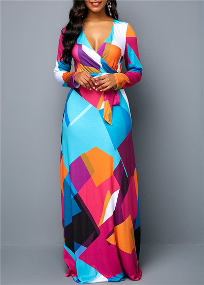 Modern női ruha V-nyakú és hosszú ujjú 5XL-ig
