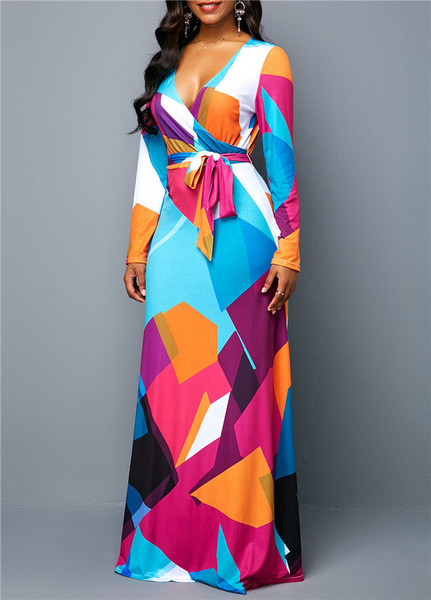 Rochie modernă de damă cu decolteu în V și mâneci lungi până la 5XL