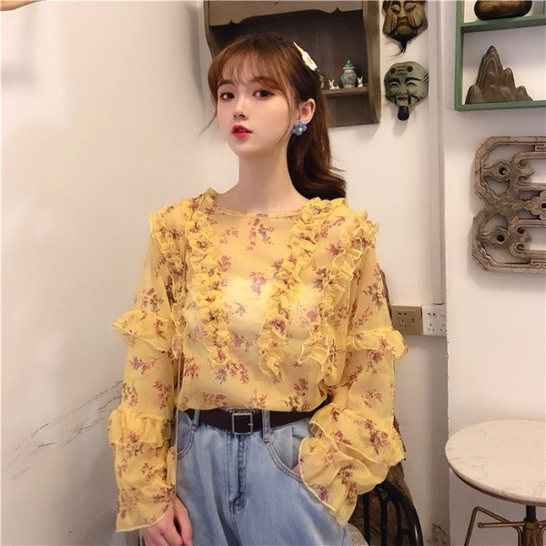 Bluză de damă modernă în două culori - galben și roz