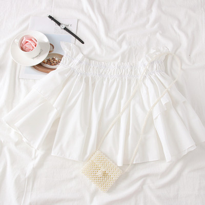 Bluză de damă modernă cu umerii goi, în alb și negru