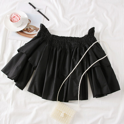 Bluză de damă modernă cu umerii goi, în alb și negru