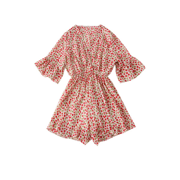 Salopetă elegantă de damă cu mâneci 3/4 în alb și roșu