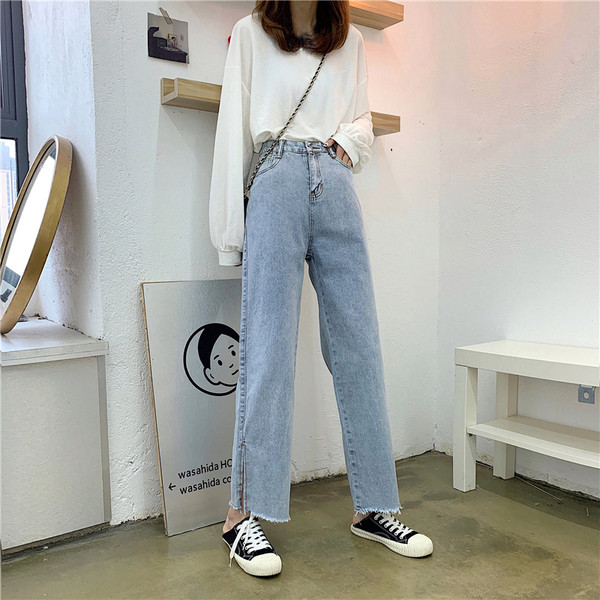 Blugi casual de dama cu talie inalta - un model larg