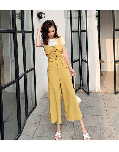 Salopeta de dama moderna in albastru si galben cu curea