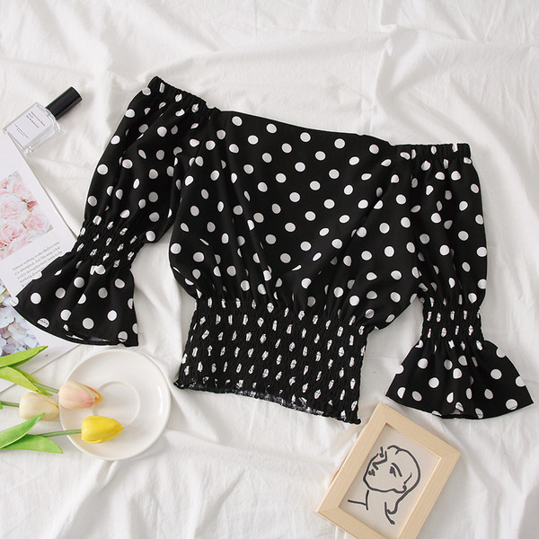 Bluză de damă modernă cu umerii goi și mâneci 3/4 - două culori