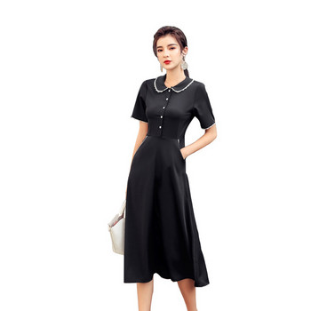 Rochie moderna de dama cu maneci scurte si nasturi in negru