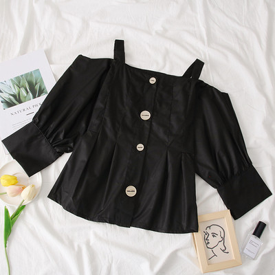 Cămașă de damă actuală cu nasturi și umerii goi - mai multe culori