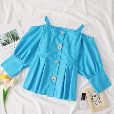 Cămașă de damă actuală cu nasturi și umerii goi - mai multe culori