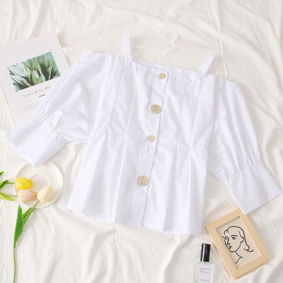 Cămașă de damă actuală cu nasturi și umerii goi - mai multe culori