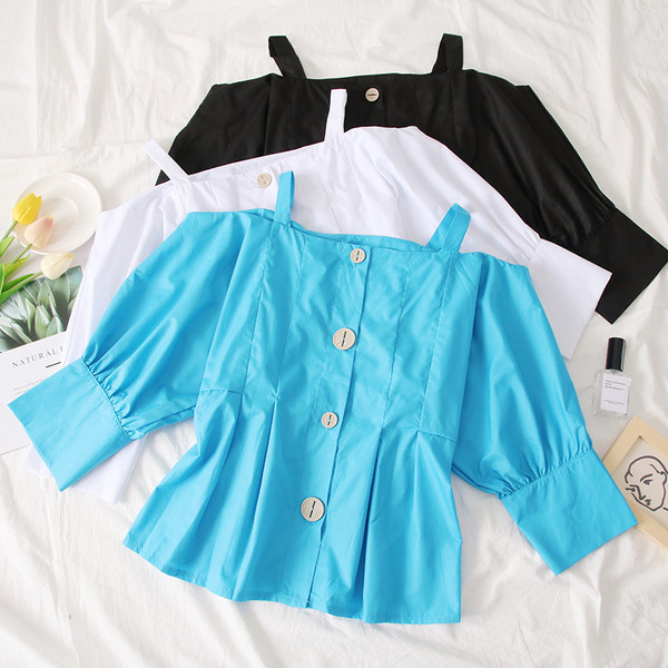 Cămașă de damă actuală cu nasturi și umerii goi - mai multe culori