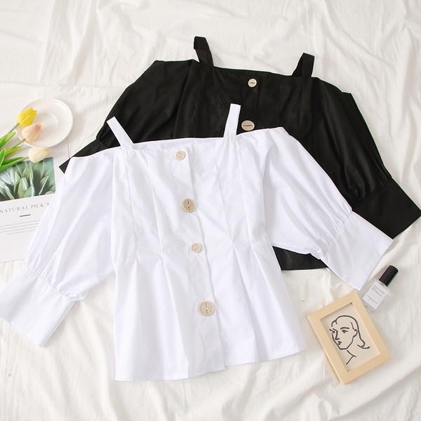 Cămașă de damă actuală cu nasturi și umerii goi - mai multe culori