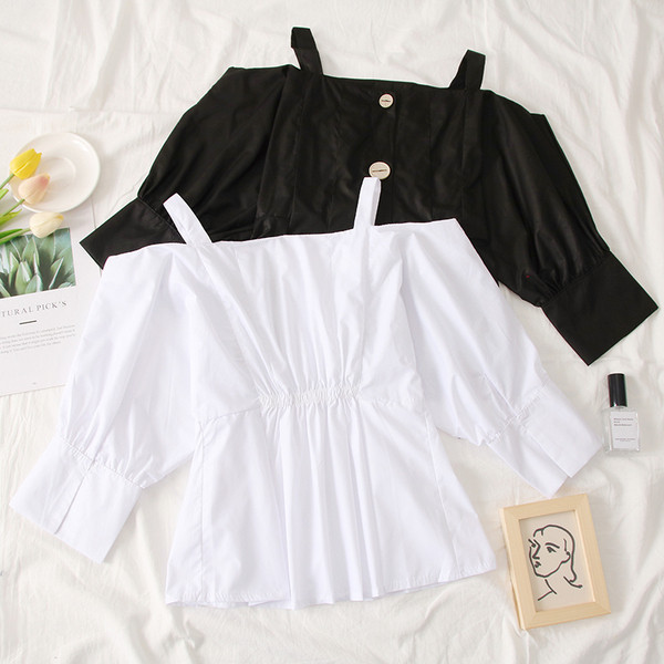 Cămașă de damă actuală cu nasturi și umerii goi - mai multe culori