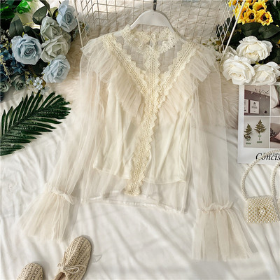 Cămașă de damă cu tul și dantelă în mai multe culori