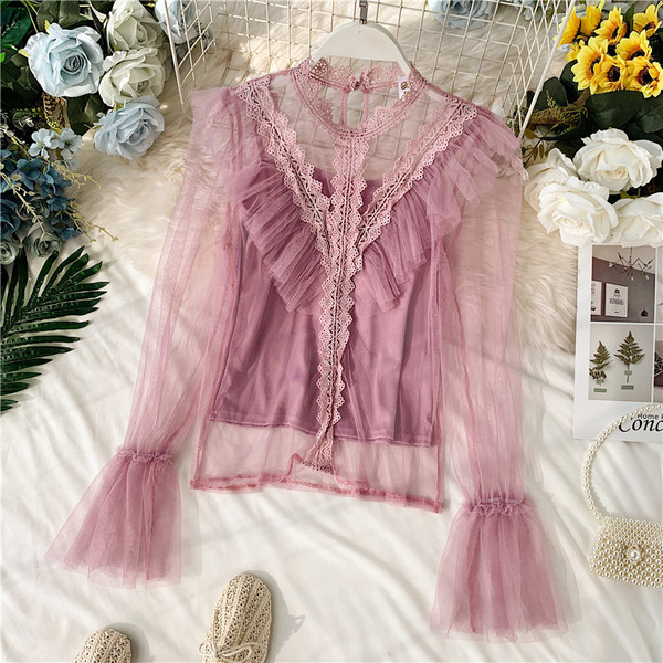 Cămașă de damă cu tul și dantelă în mai multe culori