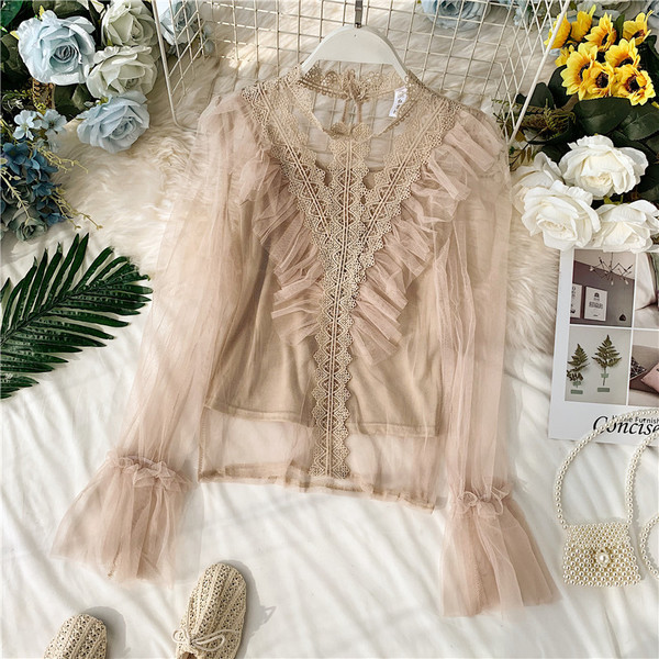 Cămașă de damă cu tul și dantelă în mai multe culori