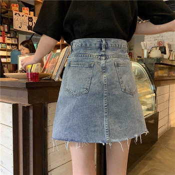 Fusta dama casual din denim cu talie inalta - model drept