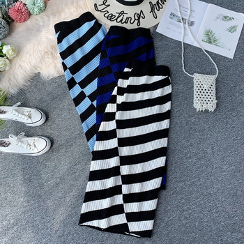 Fusta de dama lunga cu dungi cu talie inalta