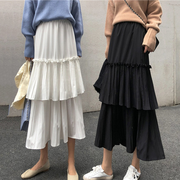 Fusta lunga de dama casual in doua culori - alb si negru