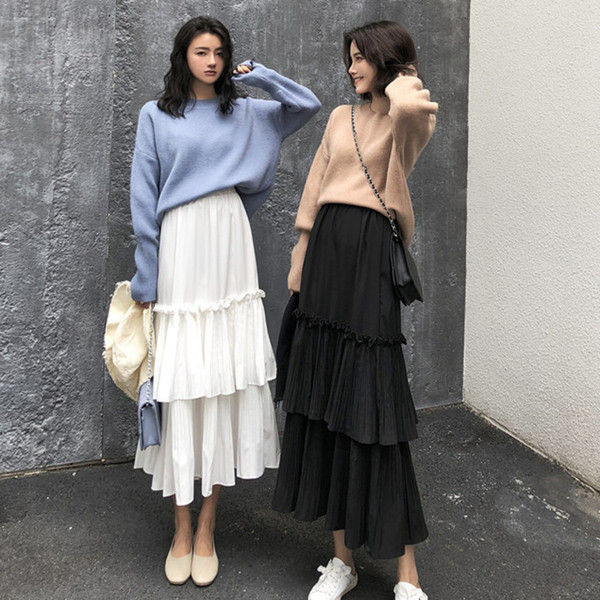 Fusta lunga de dama casual in doua culori - alb si negru