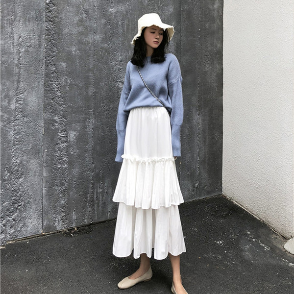 Fusta lunga de dama casual in doua culori - alb si negru