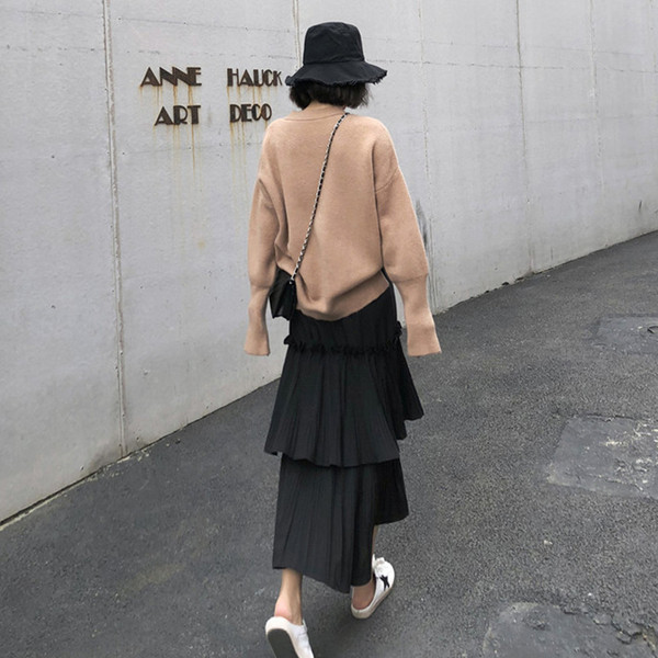 Fusta lunga de dama casual in doua culori - alb si negru