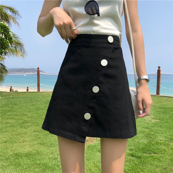 Fusta casual dama in alb si negru cu nasturi