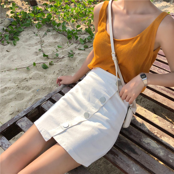 Fusta casual dama in alb si negru cu nasturi