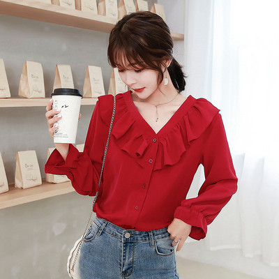 Cămașă elegantă de damă în negru și roșu