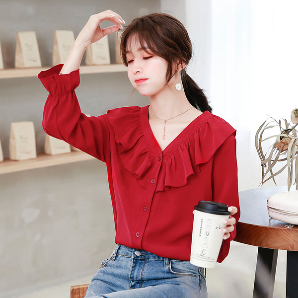 Cămașă elegantă de damă în negru și roșu