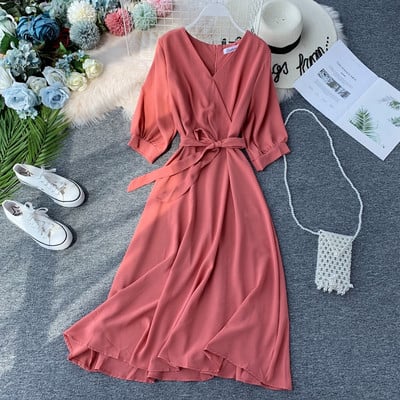 Rochie moderna de dama cu panglica in mai multe culori