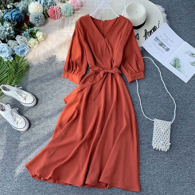 Rochie moderna de dama cu panglica in mai multe culori