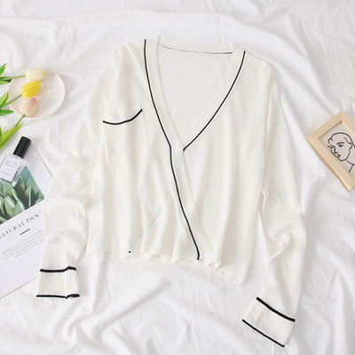 Cardigan de dama model nou cu buzunare in alb si negru