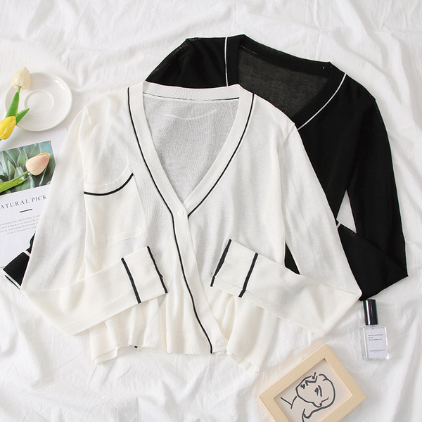 Cardigan de dama model nou cu buzunare in alb si negru