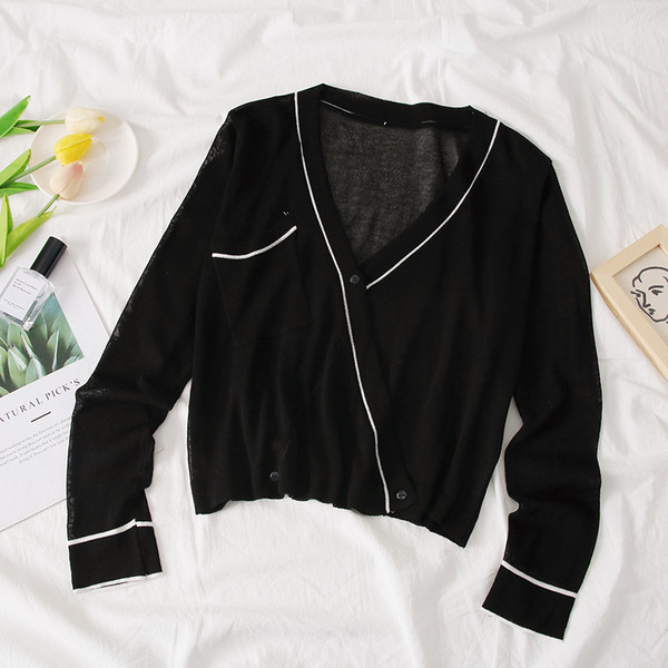 Cardigan de dama model nou cu buzunare in alb si negru