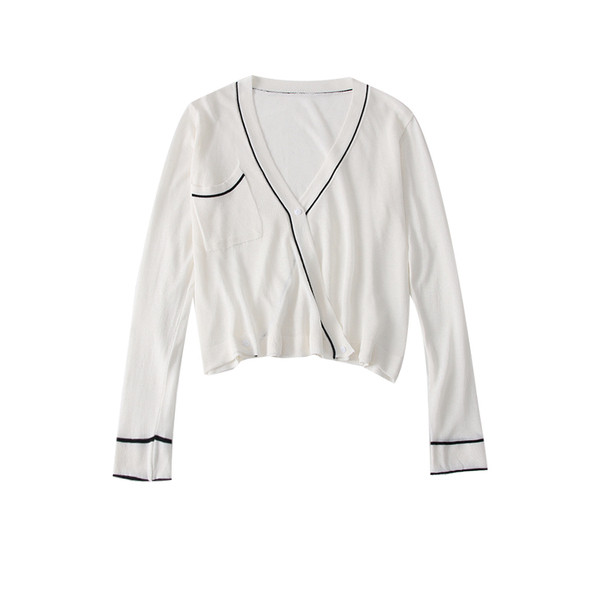 Cardigan de dama model nou cu buzunare in alb si negru