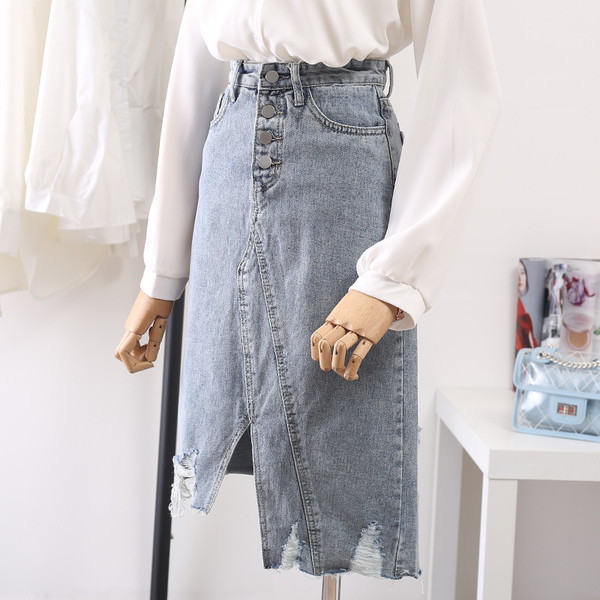 Модерна дамска дълга дънкова пола с висока талия