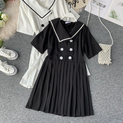 Rochie de dama cu maneca scurta in alb si negru