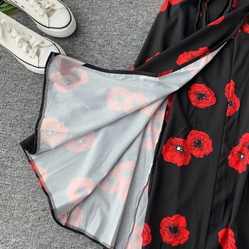 Rochie de dama cu model floral cu maneci scurte in doua culori