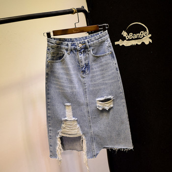 Fusta de dama actuala din denim cu motive rupte