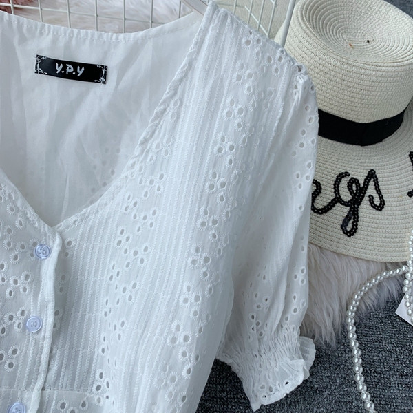 Rochie de dama din dantela cu maneca scurta in culoarea alba