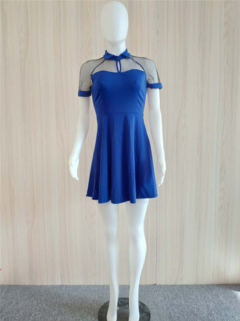 Model modern de rochie de dama cu maneci scurte in albastru si negru