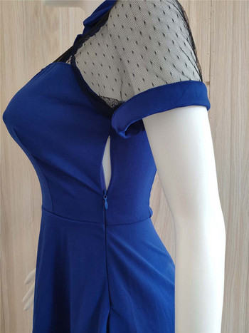 Model modern de rochie de dama cu maneci scurte in albastru si negru