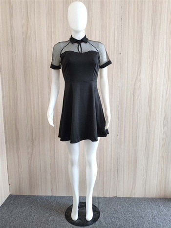Model modern de rochie de dama cu maneci scurte in albastru si negru